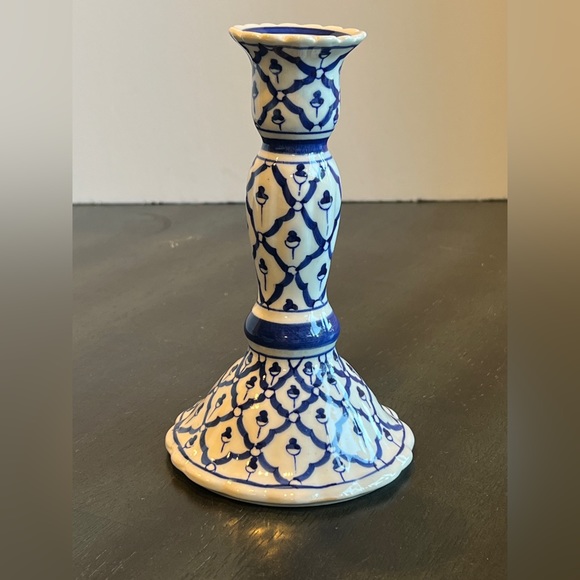 VTG Blue and White Patterned Ceramic Candlesticks. Handcrafted In Vietnam. - Picture 2 of 5